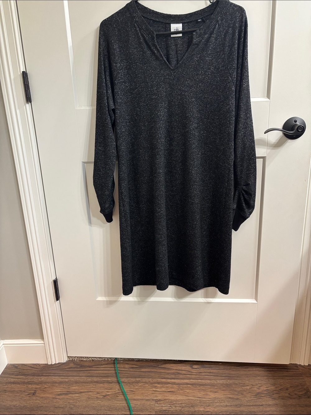 CAbi Sparkle Black V-Neck Long Sleeve Knit Dress